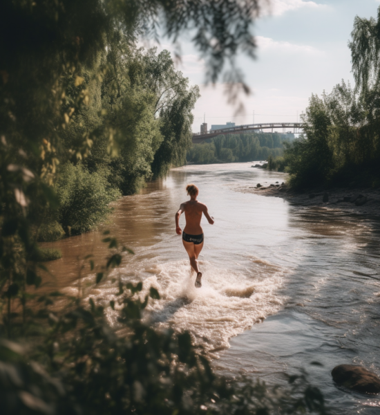 Durch den Fluss laufen